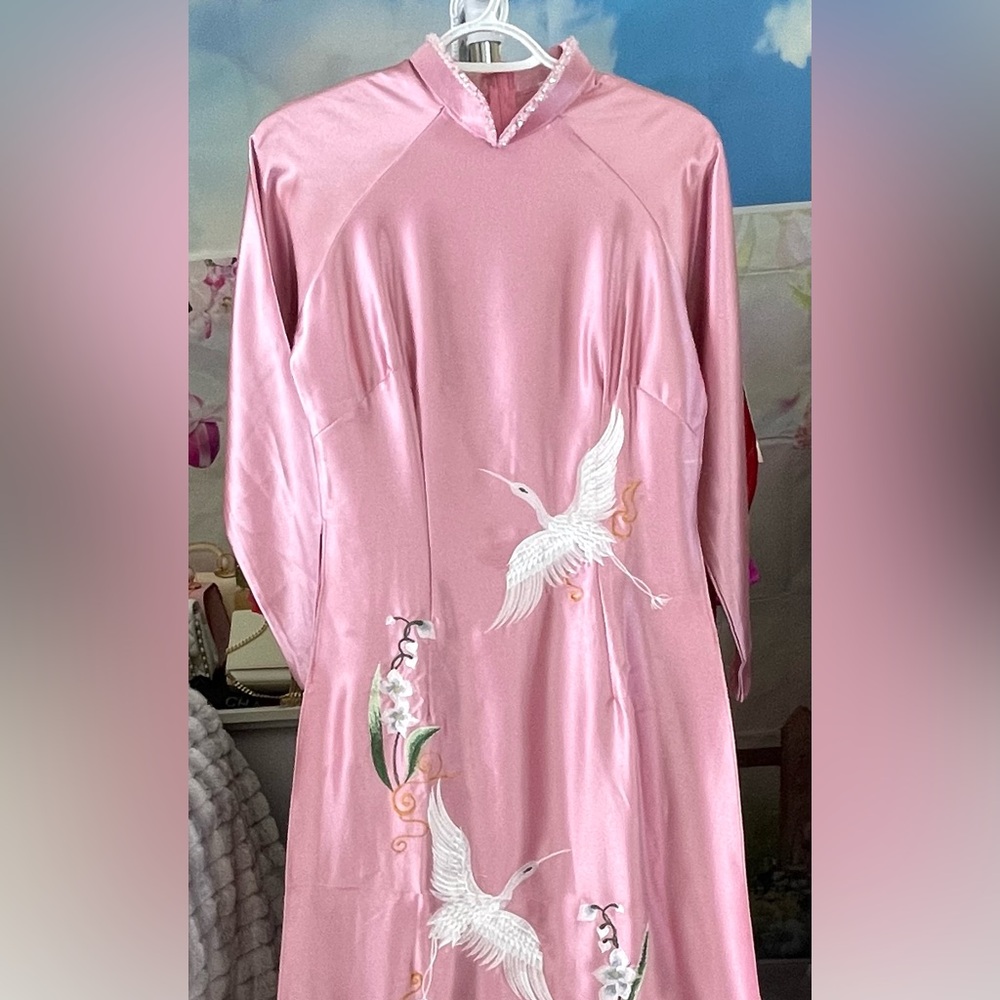 Ao dai lua Valentino, New Vietnamese traditional long dress top l 4 pink 🎁 her